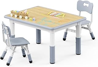 Brelley Kids Table and 2 Chairs Set, Height Adjustable Toddler Table and Chair Set, Graffiti Desktop, Classroom/Daycare/Home, Children Multi-Activity Table for Ages 2-8
