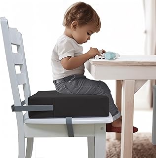 Booster Seat for Dining Table, PU Anti-Scratch Easy Cleaning Kids Toddler Booster Seat for Table, Portable Increasing Booster Cushion with Non-Slip Bottom and Adjustable Elasticity Straps