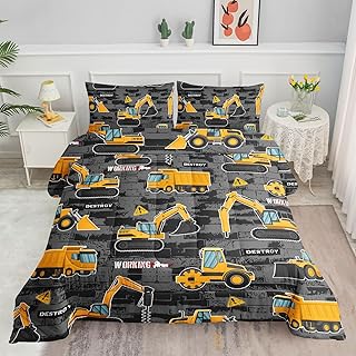 Kids Engineering Car Bedding Comforter Set Tractor Truck Printed Pattern Bedding Set with 1 Comforter and 2 Pillowcases for Boys Bedroom All Season(Truck2 Twin), Twin 68x86inches
