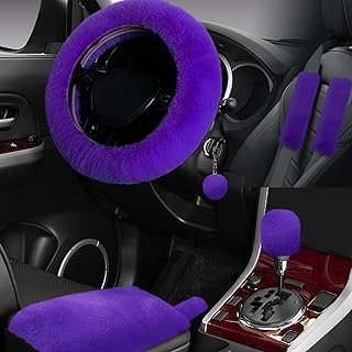 7PCS Set car Interior Aesthetic Accessories, Fluffy 15 inch Steering Wheel Cover, armrest pad, seat Belt Cover,Gear Shift Cover, Fit Girly car Accessories for Women.