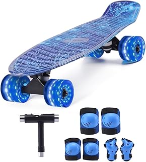 Kids Skateboard Set with Light-Up Wheels&ndash;Complete Beginner Kit Includes Full Protective Gear & Skate Tool&ndash;Ideal for Boys & Girls