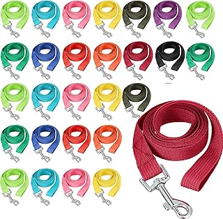 24 Pack Nylon Dog Training Leash Bulk 5 ft Dog Leash for Small and Medium Puppy Traction Rope for Training, Play, Camping, or Backyard, 12 Assorted Colors(Bright Colors)