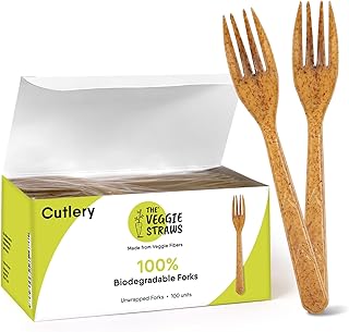 Premium Quality100% Biodegradable Forks Made of Vegetable Fibers, 100 PCS of 6.7&rdquo; Long Heavy-Duty and Splinter Free Eco-Friendly Forks, Perfect Sustainable Cutlery for All Types of Occasions