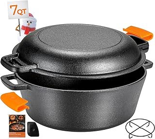 TLGREEN 2-in-1 Cast Iron Dutch Oven