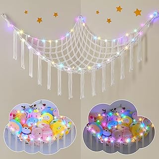 Unicorn Castle Stuffed Animals Hammock Net Toy Storage Organizer Stuffed Animals Storage Toy Holder Boho Macrame Hanging for Nursery Kids Girls Room Decor