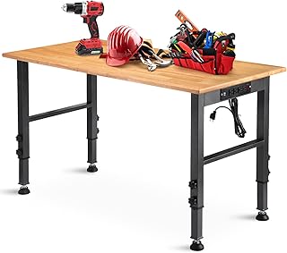 48 "Adjustable Workbench with Power Outlet, Heavy Duty 2000 LBS Load Capacity Hardwood Workbench Suitable for Workshop, Office, Garage, Home