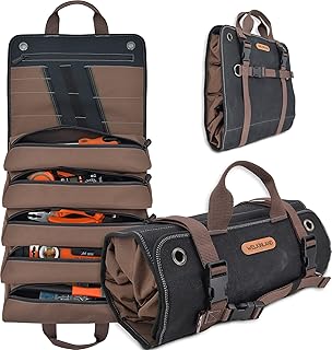 WELKINLAND Heavy-Duty Waxed Canvas Tool roll, 15-Pockets Tool Wrap Roll, 15L Tool Up Roll Bags, Tool Bag Roll, Tool roll organizer, Roll up tool bag organizer