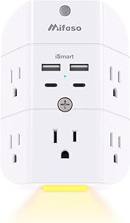 Surge Protector Outlet Extender - with Night Light, 5-Outlet Splitter and 4 USB Ports (2 USB C Charger), Multi Plug Outlet for Home, Dorm Room Essentials