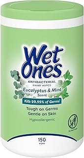 Wet Ones Antibacterial Eucalyptus & Mint Hand Wipes, Canister| Antibacterial Wipes, Hand Sanitizer Wipes, Wet Ones Wipes, Soft Textured Wipes, Lightly Scented Wipes, 150 ct. (1 pack)