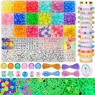 DULEFUN Glow Beads Bracelet Making Kit, Glow in The Dark Pony Beads Letter Beads Heart Beads for Bracelets Making Luminous Plastic Glow Beads DIY Craft for Girls Kids Adults