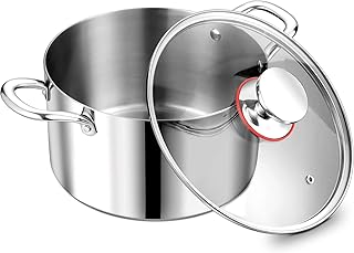 P&P CHEF 5 Quart Tri-Ply Stainless Steel Stock Pot, 5 Qt Stockpot Pasta Cooking Pot with Visible Lid for Soup Vegetable, Induction Cookware for All Stoves, Sturdy & Double Handle, Dishwasher Safe