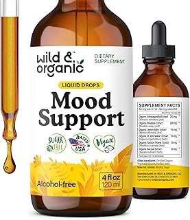 Wild & Organic Mood Support Supplement - Natural Liquid Drops for Positive Energy - Calm Mind Supplement for Women and Men - Non-Alcohol Ashwagandha & Rhodiola Rosea Root Tincture for Good Mood - 4 oz
