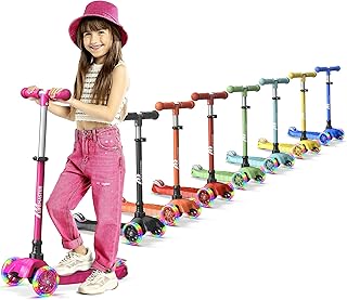 Lifemaster Mini 3-Wheel Kids Scooter with Multi-Color Wheel Lights &ndash; 4-Height Adjustable Handlebar, Wide Anti-Slip Deck, Child Safety Certified, Boys & Girls Ages 2+ Supports Up to 110 lbs