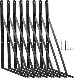 8 Pack L18 x H 12" Black Heavy Duty Shelf Brackets with Screws Metal Shelf Brackets Shelf Support Angle Brackets for Shelves L Brackets Heavy Duty Floating Shelf