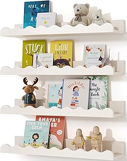 Kids' Bookshelf Set of 4 - White Floating Nursery Book Shelves, Picture Ledge Shelf for Wall Decor and Storage - Perfect for Books, Toys, Photo Frames, and Nursery D&eacute;cor