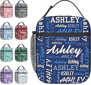 Custom Lunch Bag for Boys Girls Men Women, Personalized Portable Insulated Lunch Bag Box with Name, Customized Blue Theme Reusable Cooler Lunch Tote Bag for School Office Picnic Party Travel