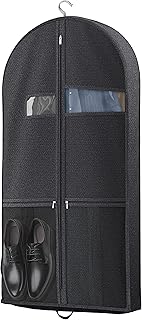 43" Travel Garment Bag with Accessories Zipper Pocket, Heavy Duty Suit Bag for Suits, Tuxedos, Dresses, Coats, Black, 1 pack