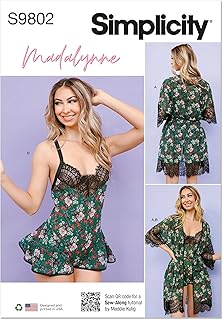 Simplicity Misses' and Women's Robe with Belt and Teddy Lingerie Sewing Pattern Packet by Madalynne Intimates, Design Code S9802, Sizes XS-S-M-L-XL, Multicolor
