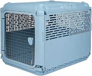 SPORT PET Plastic Kennels Rolling Plastic Wire Door Travel Dog Crate, Collabsible Kennel, 22.1" L x 23.3" W x 30.6" H