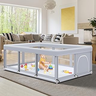 74" &times;50" Large Baby Playpen, Baby Playard for Babies and Toddlers, Baby Fence Play Pens for Indoor & Outdoor, Sturdy Safety Play Yard with Soft Breathable Mesh, Anti-Fall, Grey