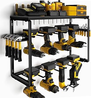Power Tool Organizer, 8 Drill Holders Wall Mount, 3 Layer Heavy Duty Metal Storage for Garage Organization, Tools Storage with Hooks, Screwdriver Hammer Holder, Father's Day Mens Birthday Gift
