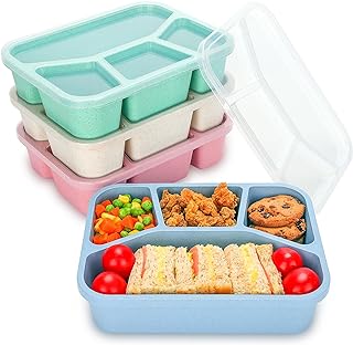 Lunchable Container - 4 Pack Bento Lunch Box, 4-Compartment Snackle Box Container for School Work Travel, Bento Box for Kids, Microwave Dishwasher Safe Bento Box Adult