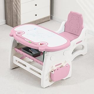 Kids Table and Chair Set The Table Can Be Graffiti and The Height Can Be Raised and Lowered for Children Age 2-10 The Order Includes Watercolor Pen and Blackboard Eraser