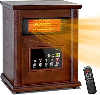 Lifeplus 1500W Electric Infrared Space Heater, Quartz Heater for Indoor Use, Tip-Over & Overheat Protection with Remote Control, 3 Heat Settings, 12H Timer for Large Room Basement Heating