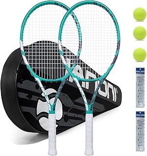 Tennis Rackets for Adults, Pre-Strung 27 Inch Tennis Racquets-2 Player Tennis Racket Set with 3 Balls,2 Grips, 2 Vibration Dampers