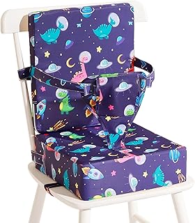 Toddler Booster Seat for Dining Table, Dinosaur Booster Seat for Table with Backrest and Adjustable Seat Belts Non-Slip Bottom Portable Booster Seat Increasing Cushion for Kid Baby Eating Travel Home