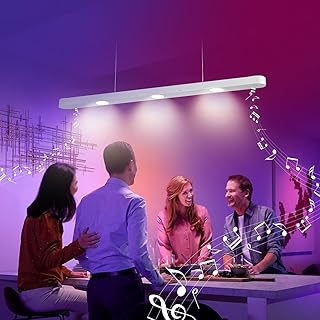 39&rdquo; Smart Pendant Light with Bluetooth Speakers, 50W 2500 Lumens Kitchen Island Light Pool Table Lamp with RGB Color Background Ambient Lighting for Dining Living Room Office (Silver)