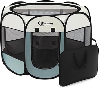 Dog Cat Playpen, Puppy Pet Playpen Indoor for Small Dog Crate Tent Cage Outdoor, Portable Pop Up Dogs Enclosure Kennel with Carrying Case for Dogs/Cats/Rabbits, (Grey, Small