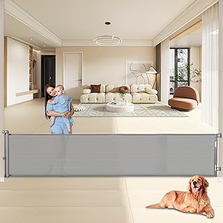 Rengue 140 Inch Retractable Baby Gates, Extra Wide Baby Gates for Large Openings, Mesh Dog Gate Retractable, Safety Gates for Kids or Pets, Extra Long Gates for Stairs Doorway Indoor Outdoor