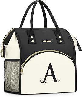 Personalized Lunch Bag for Women, Preppy Reusable Insulated Initials Lunch Box Gift for Friend Large Wide-Open Water Resistant Adult Cooler Tote Bag for Work, Travel, Picnic - A