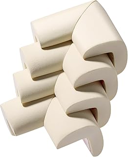 4PACK Edge Corner Protector Baby Proofing, Hefty-Fit Heavy-Duty Soft NBR Rubber Foam, Furniture Fireplace Safety Bumper Guard, Off-White