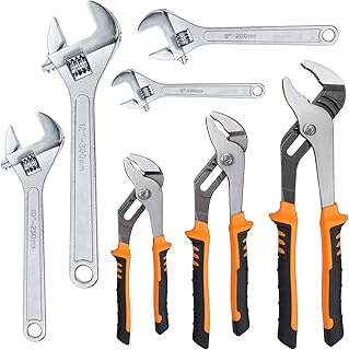 7-Pack Adjustable Wrench & Joint Pliers,Tongue and Groove Plier Set with Adjustable Wrench Set for Home Repair,Forged Steel Anti-Slip Comfortable Grip Handle