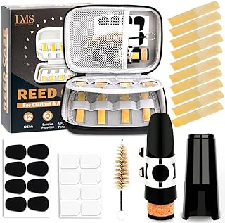 LMS Bb Clarinet Mouthpiece Kit with Case, Clarinet Mouthpiece Accessories Set for Beginners, Clarinet Mouthpiece Metal Ligature 2.5 Reeds Cushions Pads Cap Brush EVA Storage Case