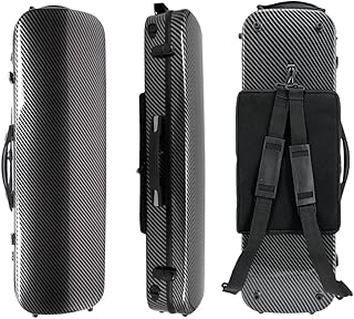 Carbon Fiber Violin Case 4/4 Full Size Hard Shell Oblong Violin Box with strap & Music Sheet Bag & Lock Travel case 2.1kg (Black)