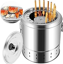 Smokeless Charcoal Hanging Kebob Grill, Stainless Steel With 20 Skewers, Portable Smokeless BBQ Charcoal Grill for Travel Camping Picnic Patio Backyard