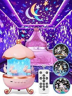 Carousel Night Light for Kids, 15 Music+15 Films+315 Colors Star Projector for Kids Night Light Projector,360&deg;+Remote+1200mah Star Lights for Ceiling,Unicorn Toys for Girls Room Decor Christmas Gifts