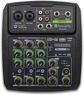 B4-Live 4-Channel DJ Mixer with Bluetooth, USB Playback, Recording, 48V Phantom Power, and Effects &ndash; Professional DJ Audio Mixer for Live Sound, Podcasting, and Studio Recording