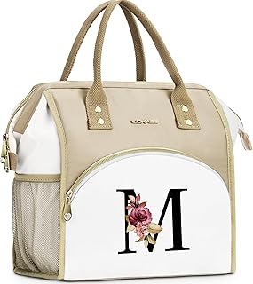 Initial Lunch Bag Women, Cooler Insulated Lunch Box for Girls, Large Adult Leakproof Lunch Box for Picnic Work, Personalized Tote Bag, Birthday Gifts/Christmas Day Gifts, Letter M.
