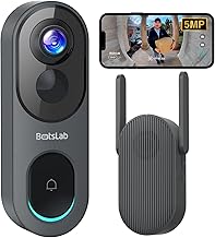 BOTSLAB 5MP Wireless Video Doorbell Camera,180&deg; Head-to-Toe View, AI Motion Detection, VR Mode, Battery or Wired Powered, Easy Installation, Weatherproof, No Monthly Fee, 2.4GHz WiFi