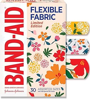 Band-Aid Brand Flexible Fabric Adhesive Bandages, Comfortable Flexible Protection & Wound Care for Minor Cuts & Scrapes, First Aid Bandage with a Wildflower Design, Assorted Sizes, 30 ct