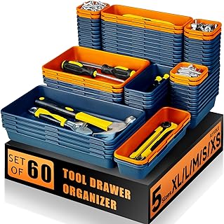 Tool Box Organizer Tray, Toolbox Desk Drawer Organizer, Tool Box Tray, Toolbox Organization Storage for Rolling Tool Chest (60PCS (Blue+Orange))