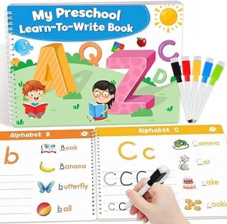 Preschool Learning Activities Educational Workbook, Learn to Write Alphabet Practice Book, Tracing Letter Number Colors Shapes Autism Learning Materials, Great for Kindergarten Preschool Classroom.