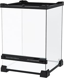 Reptile Terrarium 8"x8"x12" Mini, Front-Opening Glass Tank with Mesh Lid & Lock, 360&deg; Glass Enclosure for Small Reptiles, Frogs, Tarantulas, Jumping Spiders & Geckos