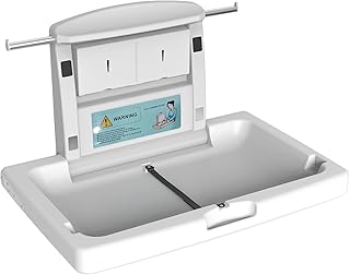Baby Changing Station Wall Mounted, Fold Down Commercial Horizontal Baby Changing Table with Safety Strap, Storage Box, Hanging Rod, Horizontal-X1001