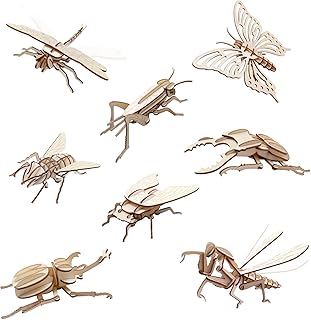 ELX Wooden 3D Puzzles for Kids 6+, 8 Piece Set Insect Animal Models, Wood Building Kits DIY Wooden Crafts Stem Toys peresents for Kids and Adults