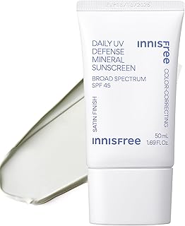 innisfree Daily Mineral UV Defense SPF 45 Face Sunscreen with Green Tint, Hyaluronic Acid, Korean Skincare, Color Correcting Formula